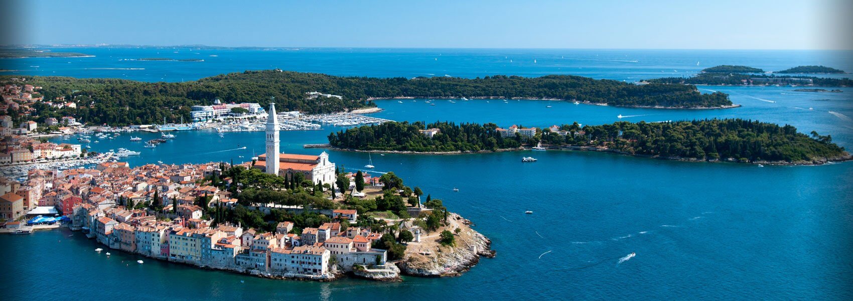 Aerial view of Rovinj old town and the Adriatic coastline