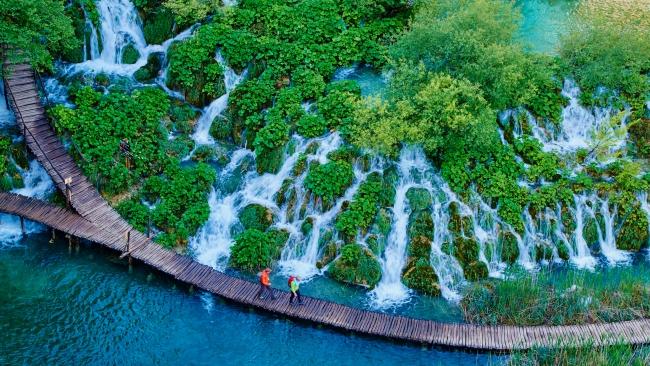 A beautiful view of the cascading waterfalls at Plitvice Lakes National Park, located just a few hours drive from Zagreb